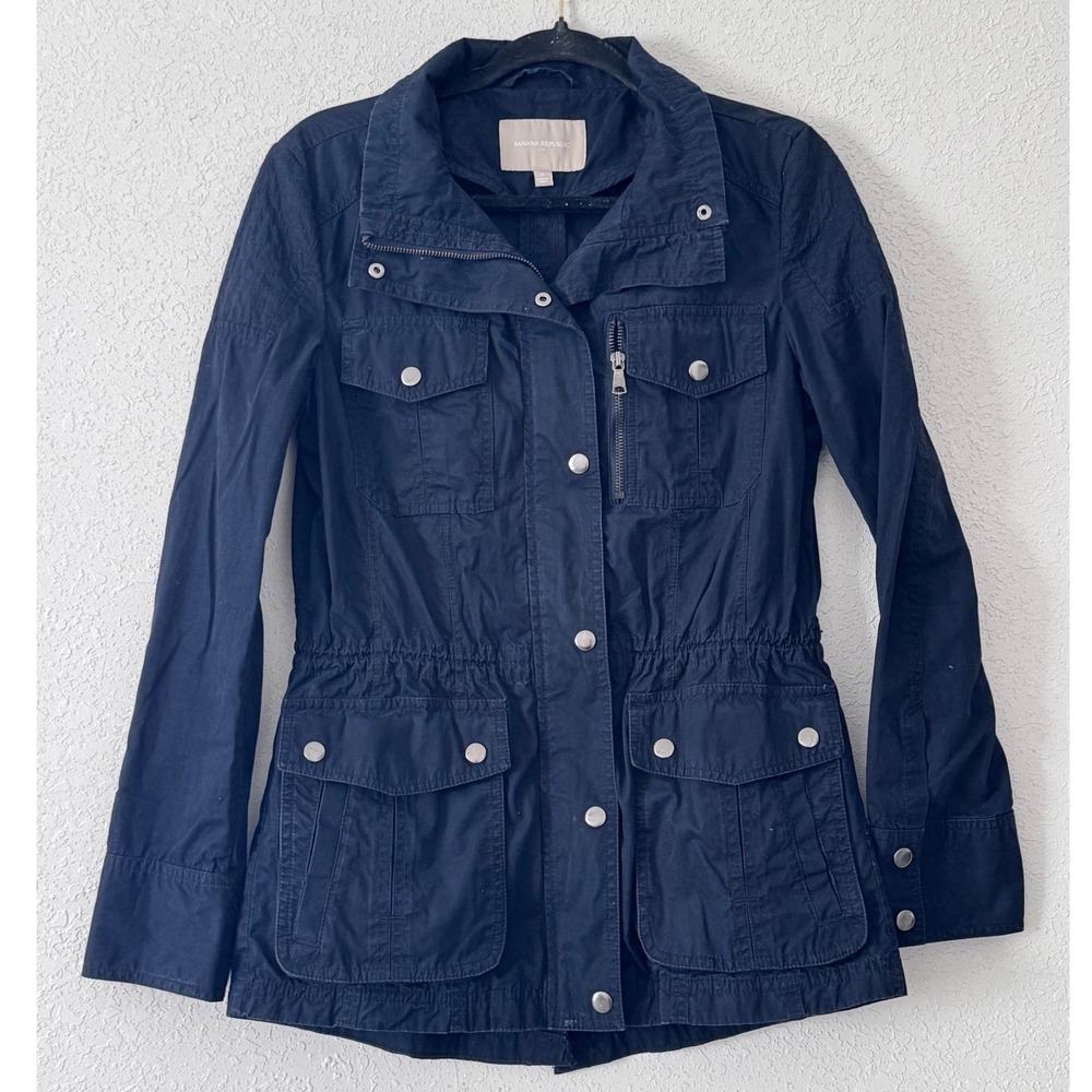 Banana Republic Navy Blue Cotton Field Jacket Utility Military Coat Womens S